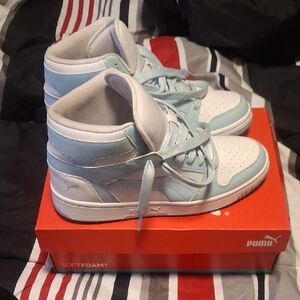 Puma Light Blue and White High-Top Sneakers